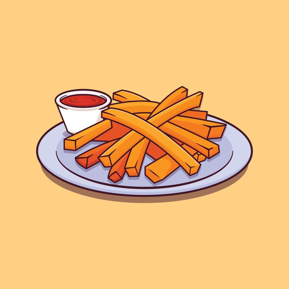 français frites et ketchup dessin animé vecteur illustration.