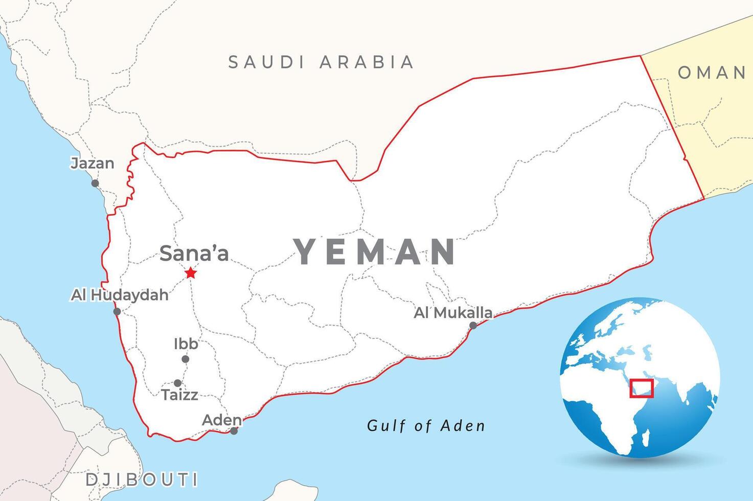 Yémen carte avec Capitale Sanaa, plus important villes et nationale les frontières vecteur