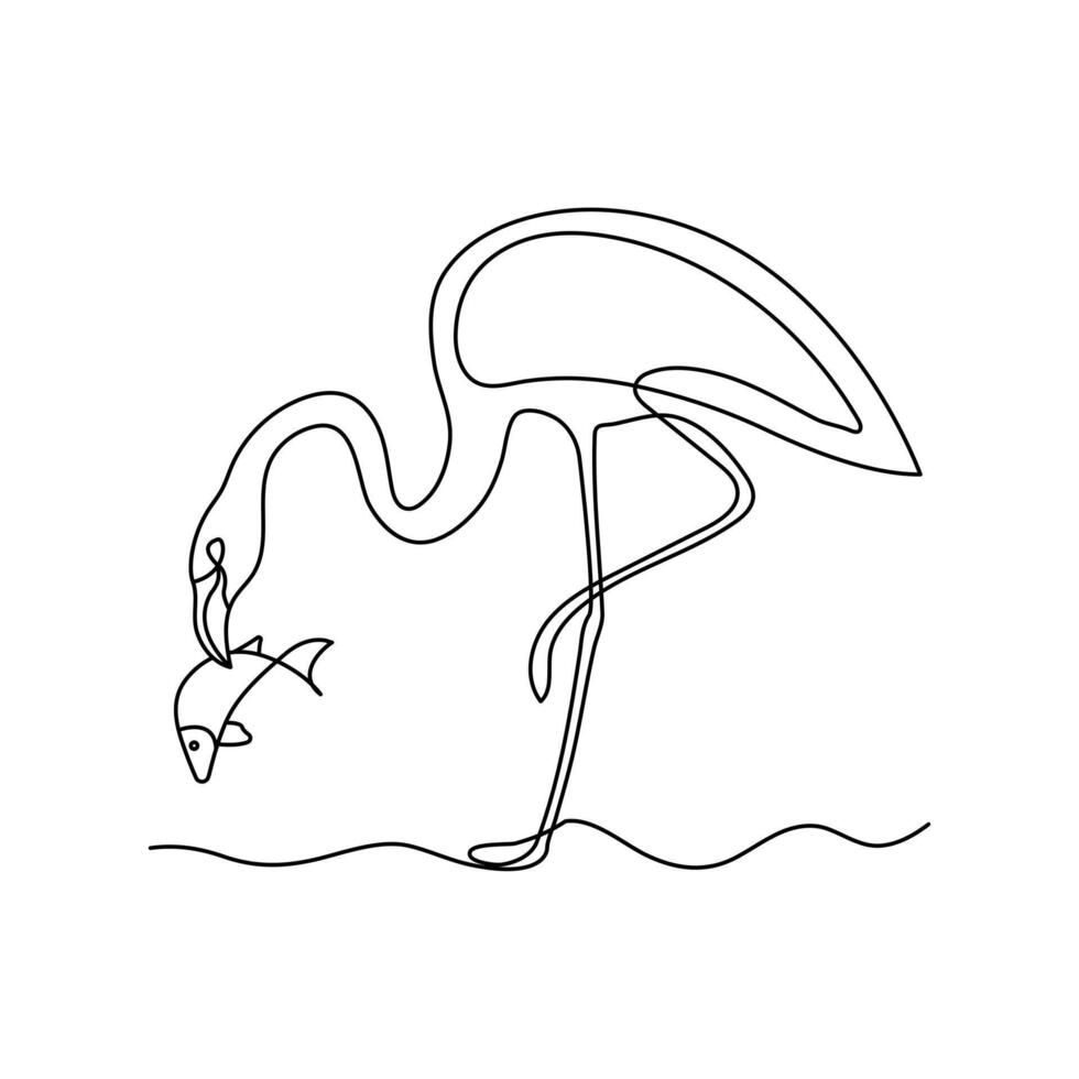 continu un ligne dessin de flamant rose.contour vecteur illustration conception.