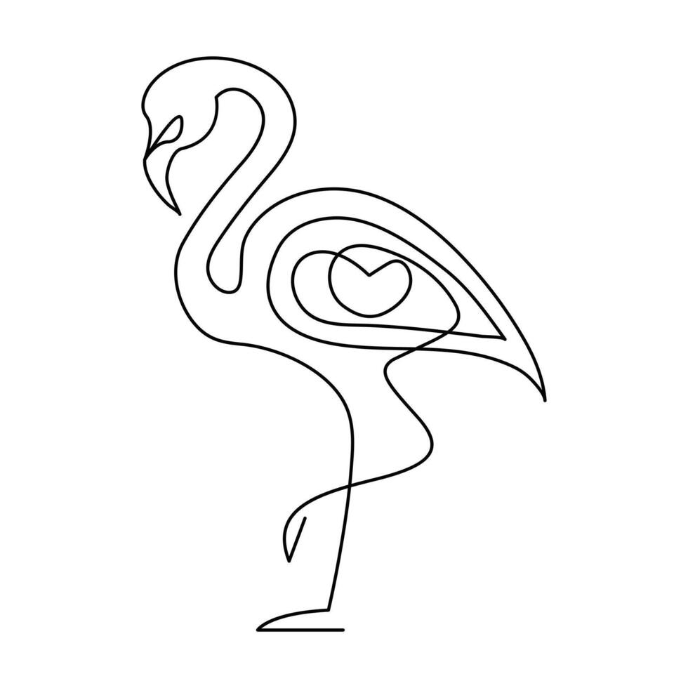 continu un ligne dessin de flamant rose.contour vecteur illustration conception.