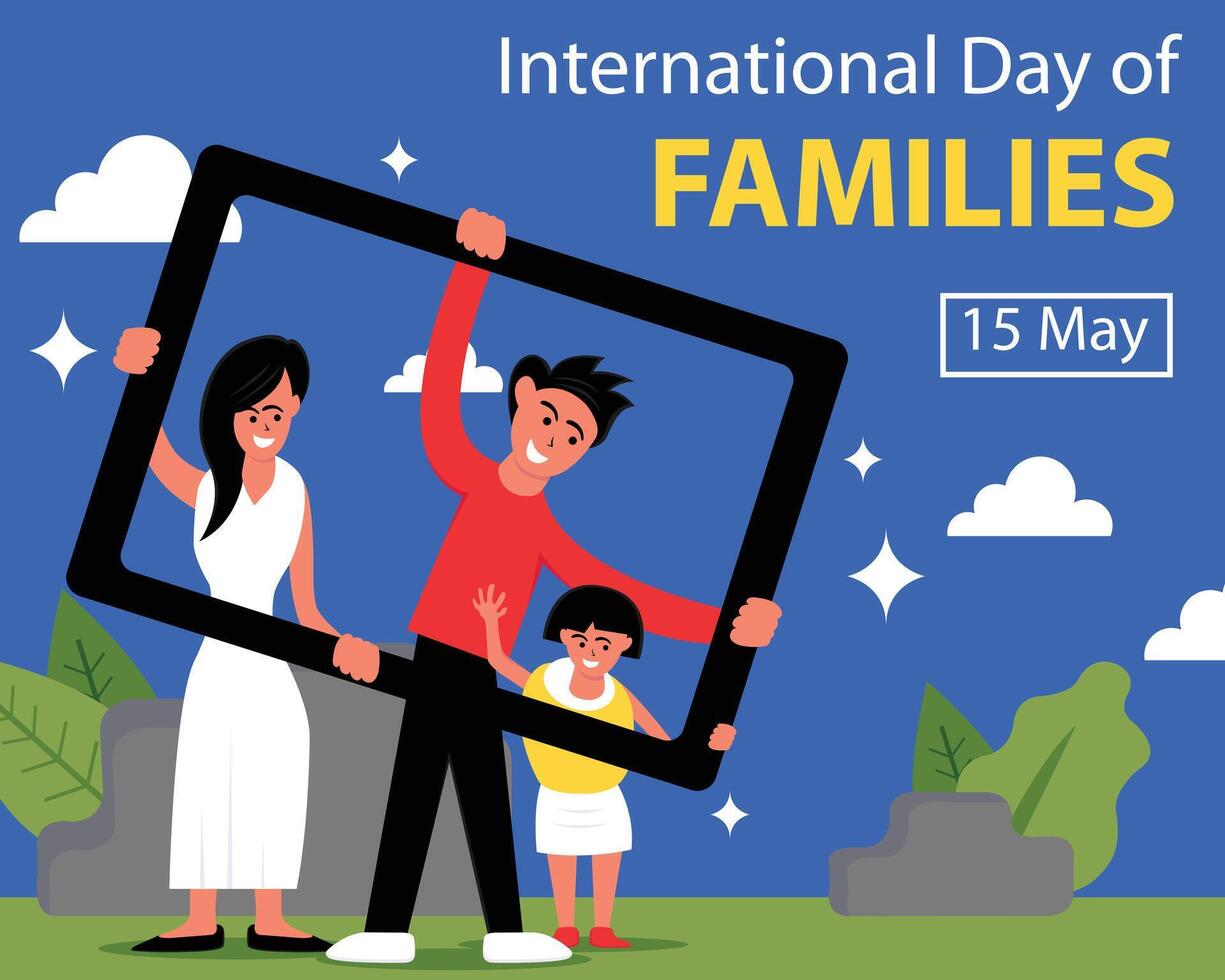 illustration vecteur graphique de une famille en portant une photo Cadre ensemble, parfait pour international jour, international journée de des familles, célébrer, salutation carte, etc.