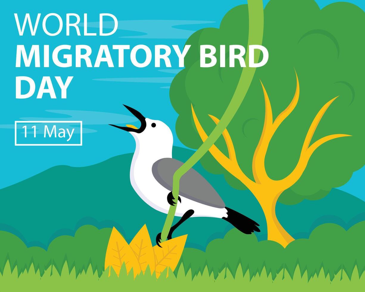 illustration vecteur graphique de oiseau repos sur arbre bifurquer, montrant forêt arrière-plan, parfait pour international jour, monde migratoire oiseau jour, célébrer, salutation carte, etc.