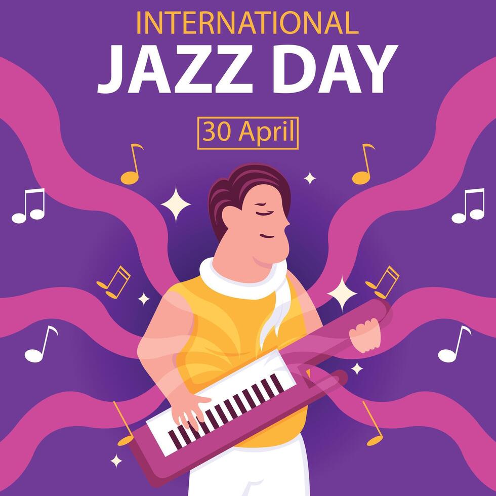 illustration vecteur graphique de une homme est en jouant le piano, montrant musical Remarques, parfait pour international jour, international le jazz jour, célébrer, salutation carte, etc.