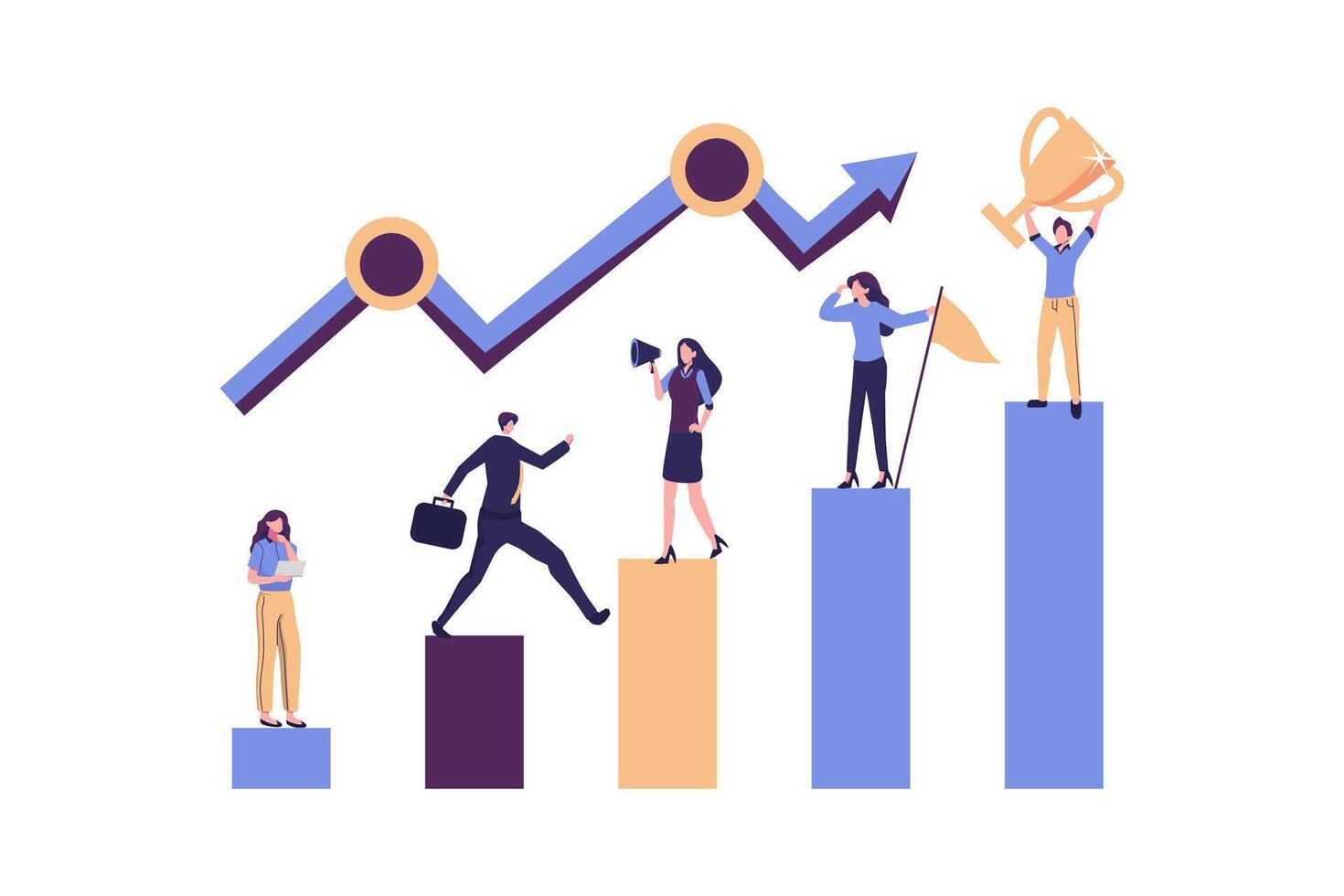 travail en équipe Aidez-moi croissance revenu, croissance et réalisation, équipe stratégie pour affaires Succès concept, affaires gens équipe travail sur améliorer bar graphique. vecteur