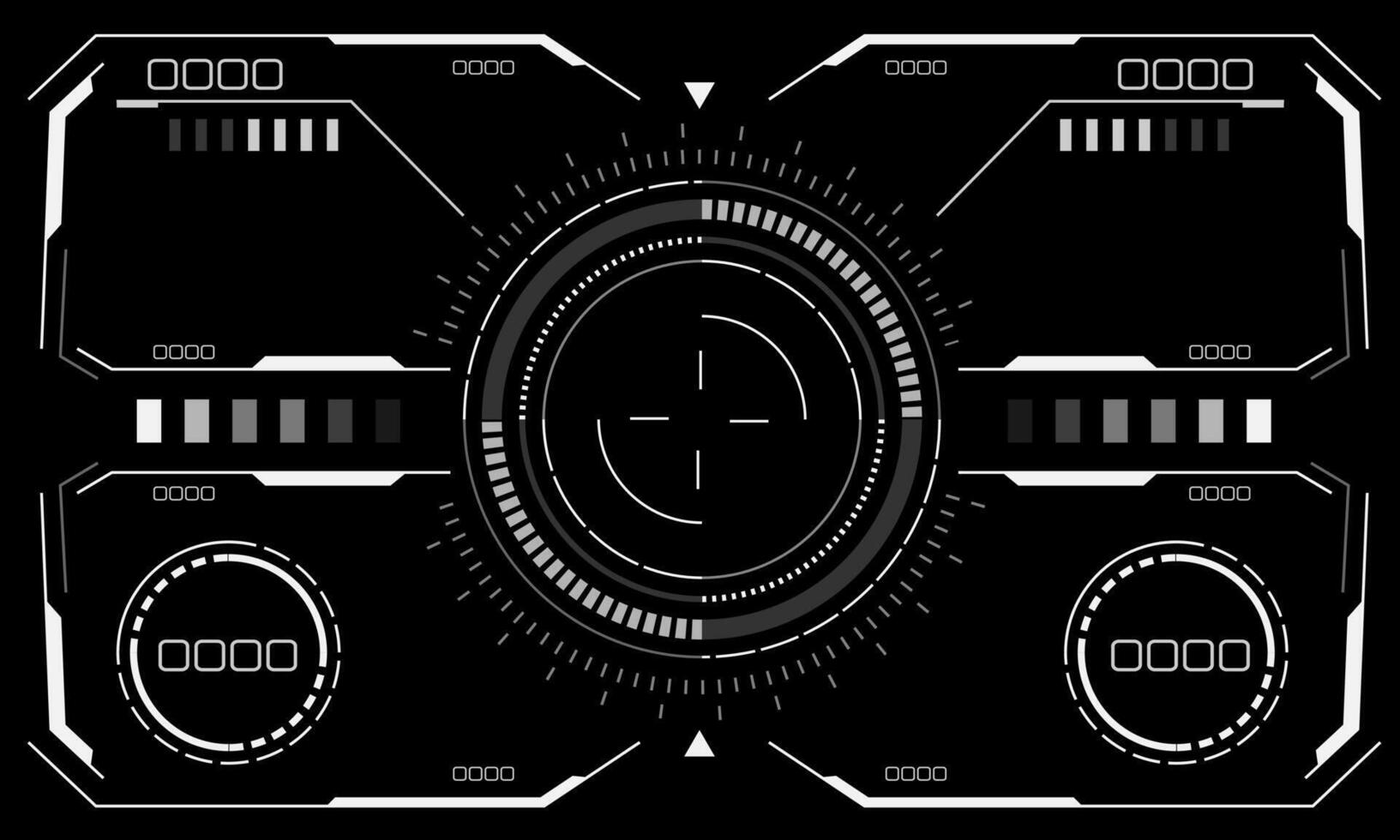 hud science-fiction interface écran vue blanc circulaire géométrique conception virtuel réalité futuriste La technologie Créatif afficher sur noir vecteur