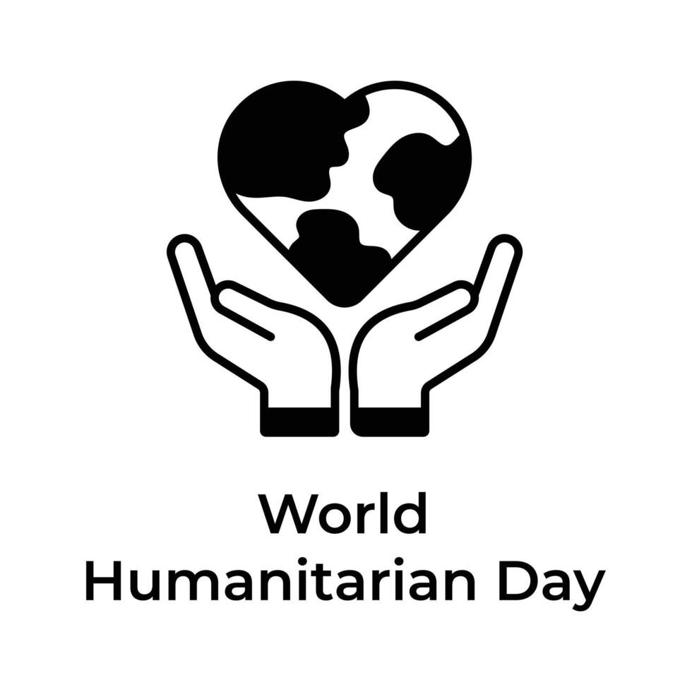 cœur en forme de monde globe sur mains représentant concept icône de monde humanitaire journée vecteur
