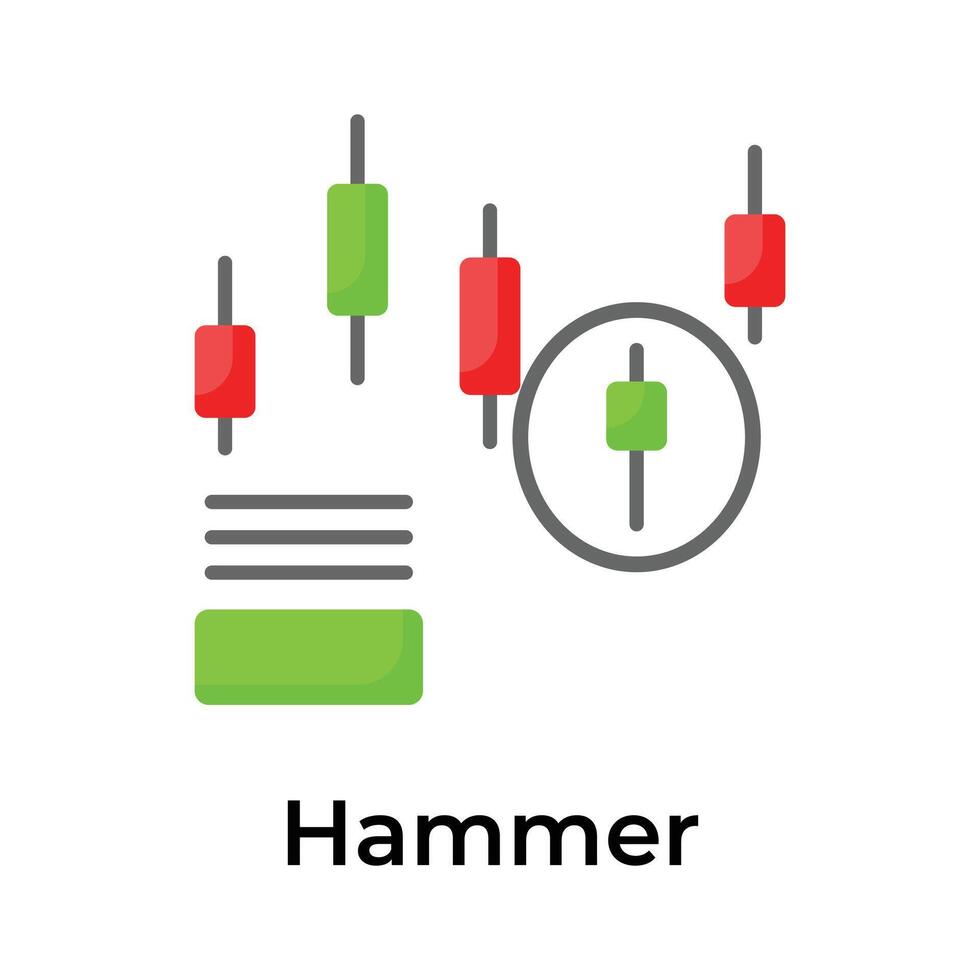 bien conçu commerce et Stock marché en relation icône, marteau vecteur conception