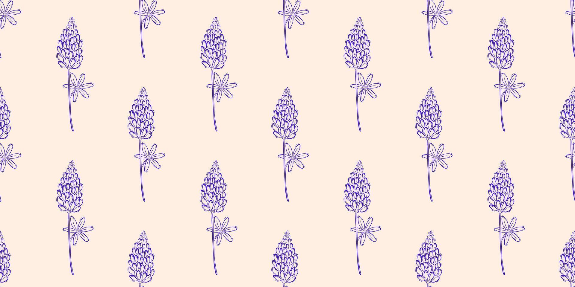 sans couture modèle avec lupins. printemps ou été Contexte. emballage conception, textiles dans rétro rustique style. vecteur illustration