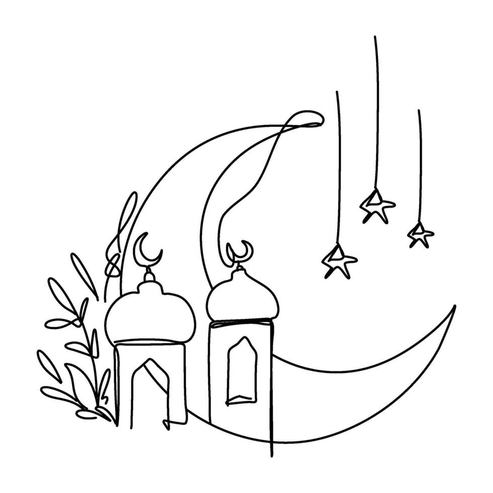 minimaliste Ramadan croissant lune plat illustration griffonnage art vecteur