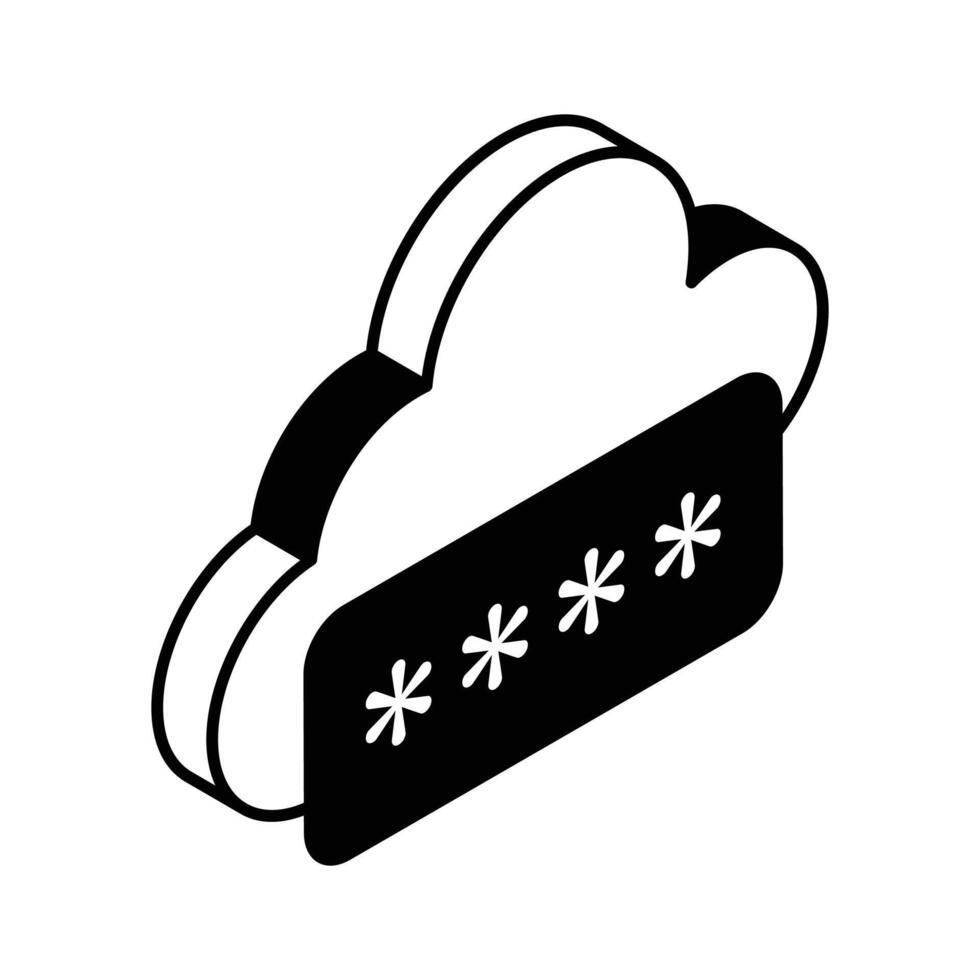 branché isométrique icône de nuage mot de passe, nuage réseau Sécurité vecteur