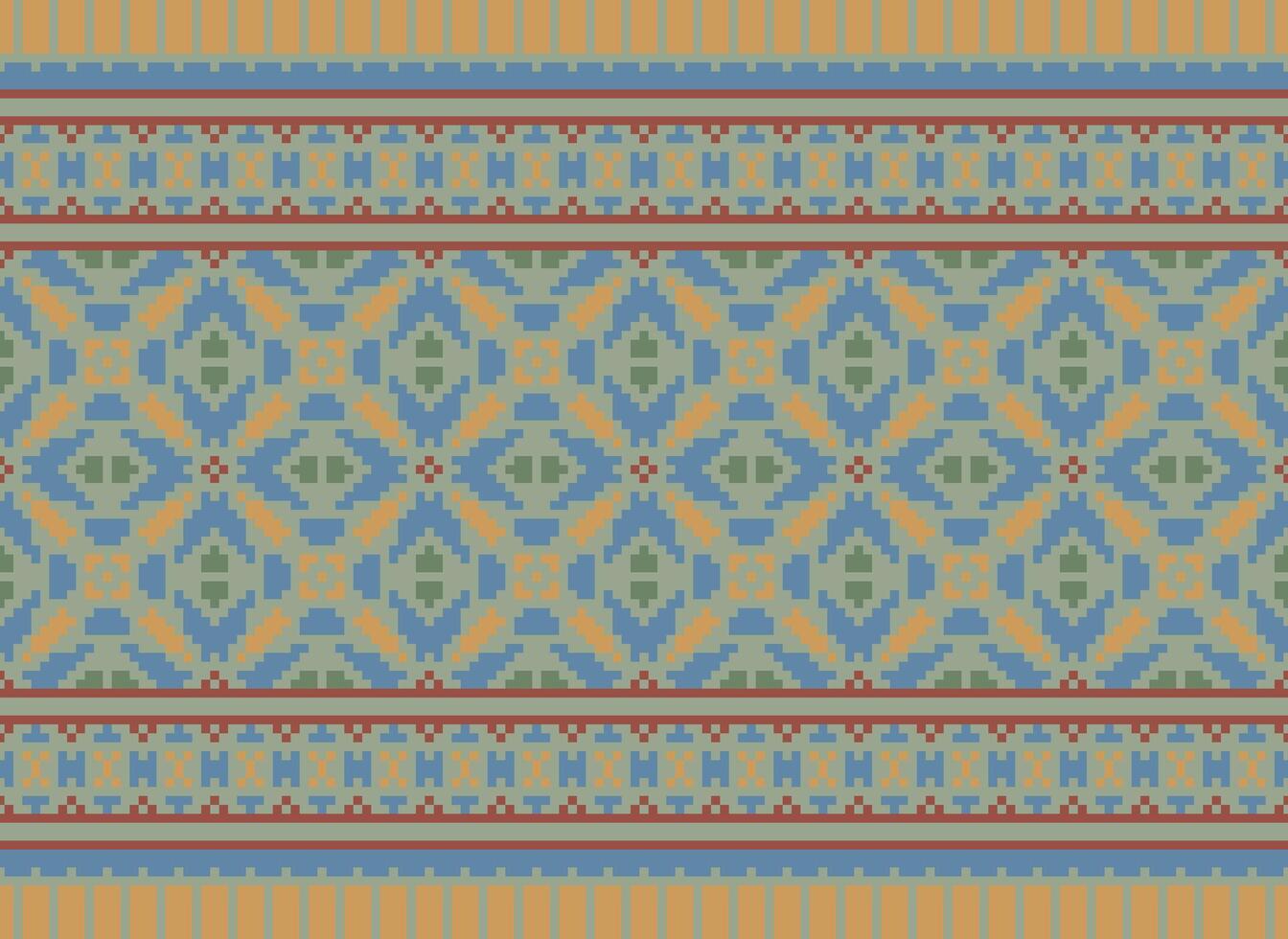 ethnique géométrique sans couture en tissu modèle traverser point. ikat broderie Oriental pixel modèle crème Contexte. abstrait, vecteur, illustration. texture, croix point, écharpe, décoration, motifs, papier peint. vecteur