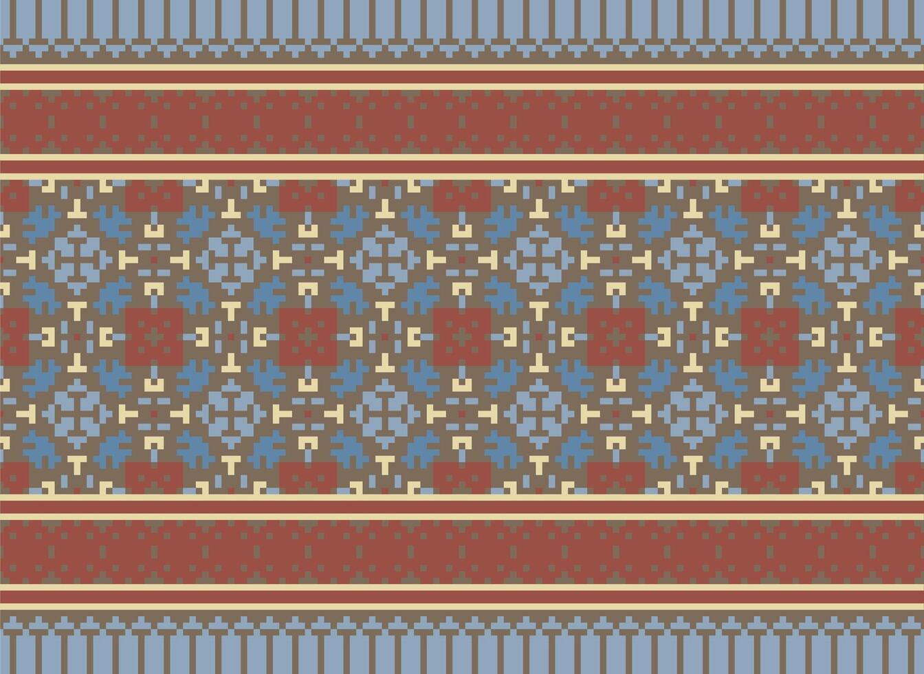 ethnique géométrique sans couture en tissu modèle traverser point. ikat broderie Oriental pixel modèle crème Contexte. abstrait, vecteur, illustration. texture, croix point, écharpe, décoration, motifs, papier peint. vecteur