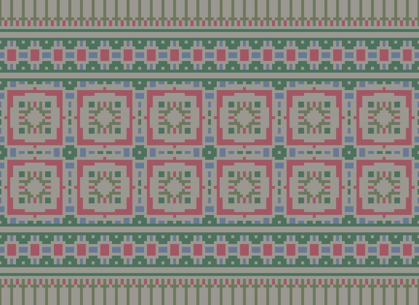 ethnique géométrique sans couture en tissu modèle traverser point. ikat broderie Oriental pixel modèle crème Contexte. abstrait, vecteur, illustration. texture, croix point, écharpe, décoration, motifs, papier peint. vecteur