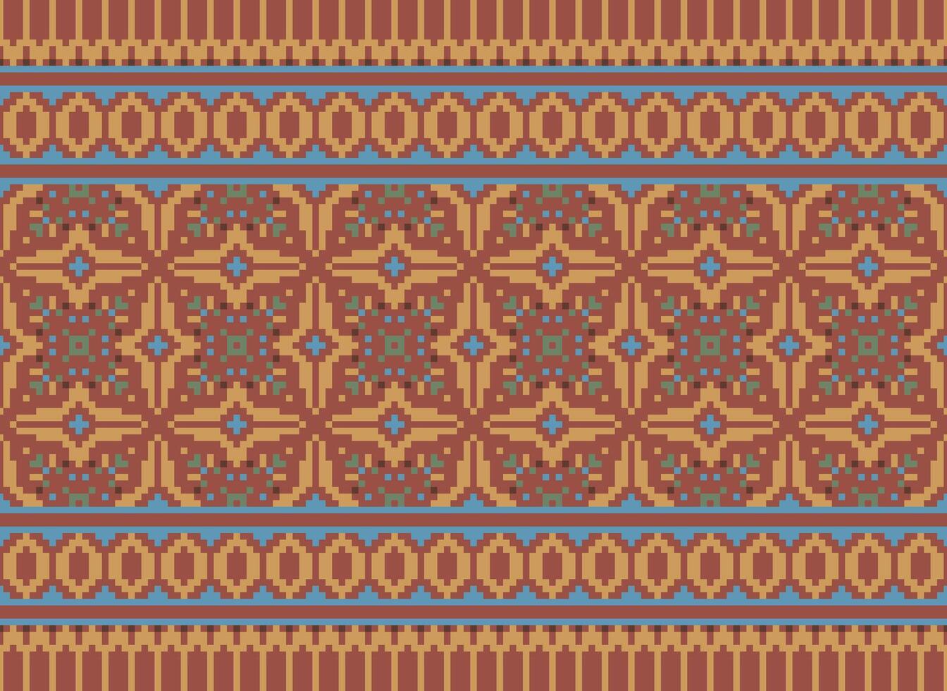 traverser point frontière. broderie traverser point. ethnique motifs. géométrique ethnique Indien modèle. originaire de ethnique motif.texture textile en tissu Vêtements tricots imprimer. pixel horizontal sans couture vecteur. vecteur