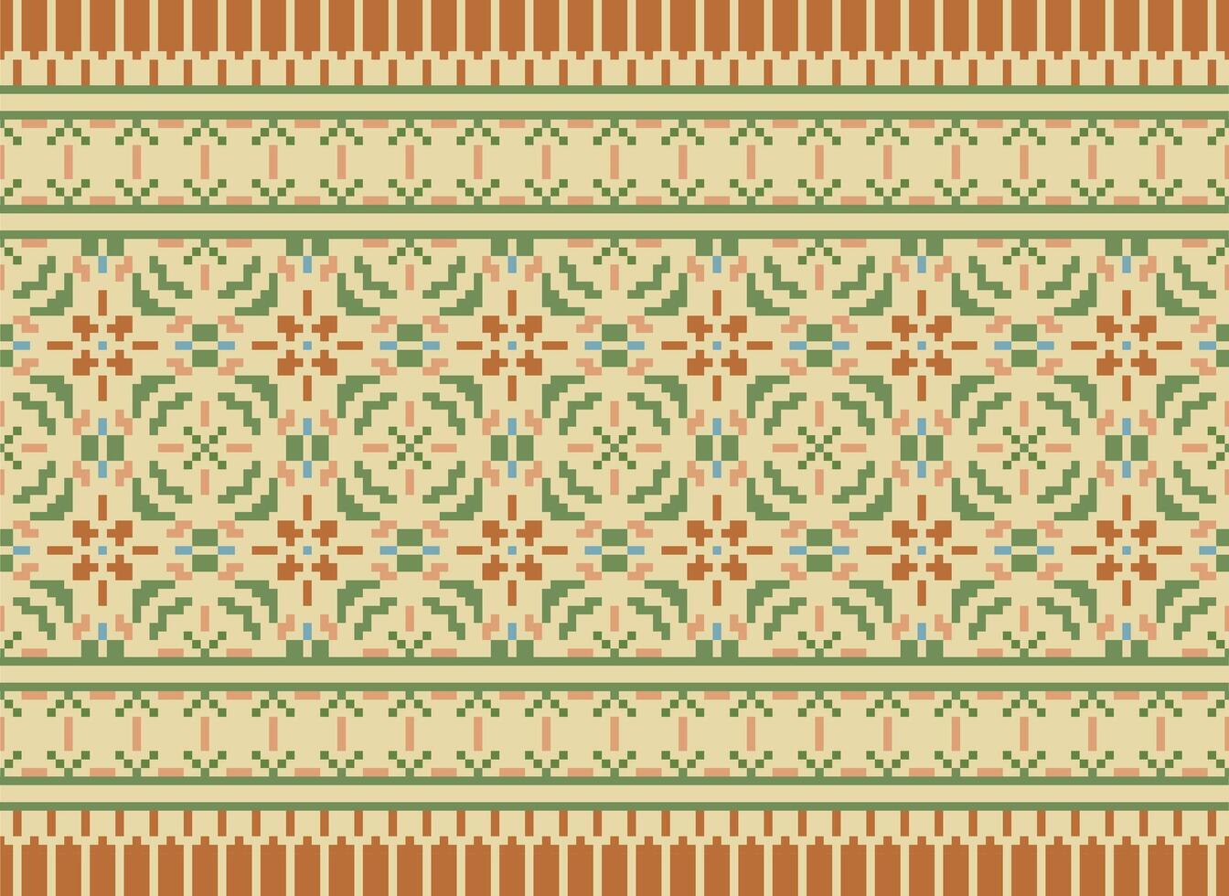 ethnique géométrique sans couture en tissu modèle traverser point. ikat broderie Oriental pixel modèle crème Contexte. abstrait, vecteur, illustration. texture, croix point, écharpe, décoration, motifs, papier peint. vecteur