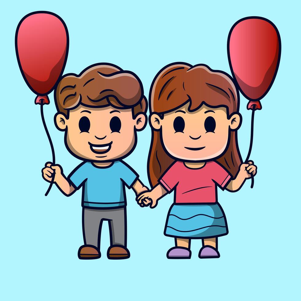 mignonne illustration couple en portant l'amour ballon dessin animé personnage icône . marrant cadeau dessin animé. affaires icône concept. plat dessin animé style vecteur