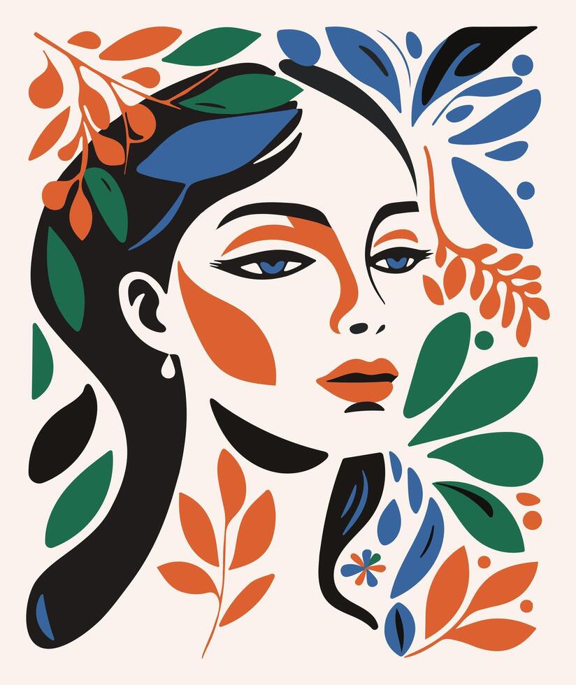 abstrait femme portrait dans rétro cubisme style. femelle visage collage dans moderne art conception. moderne verticale affiche, carte. vecteur illustration