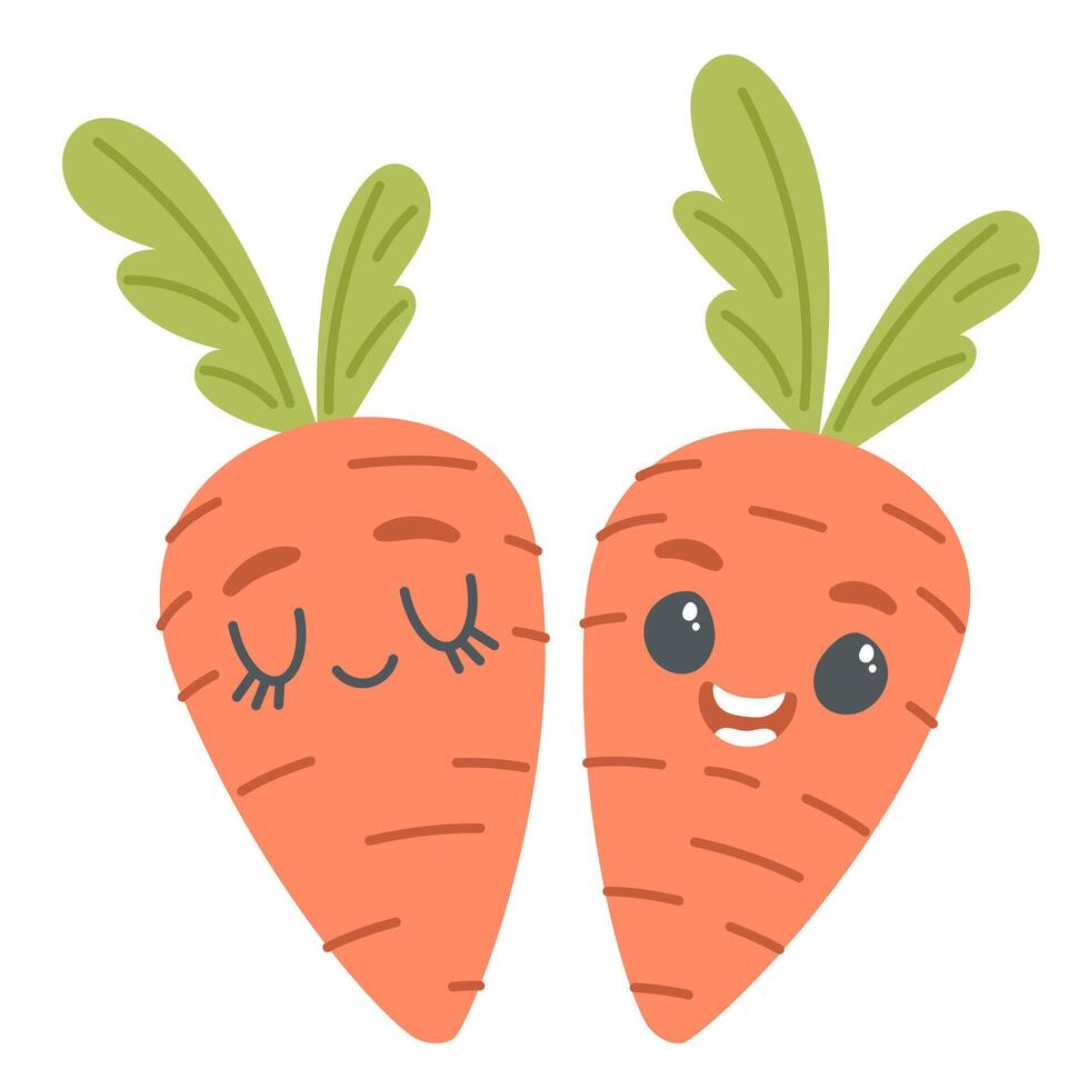 deux dessin animé carottes sur une blanc Contexte vecteur