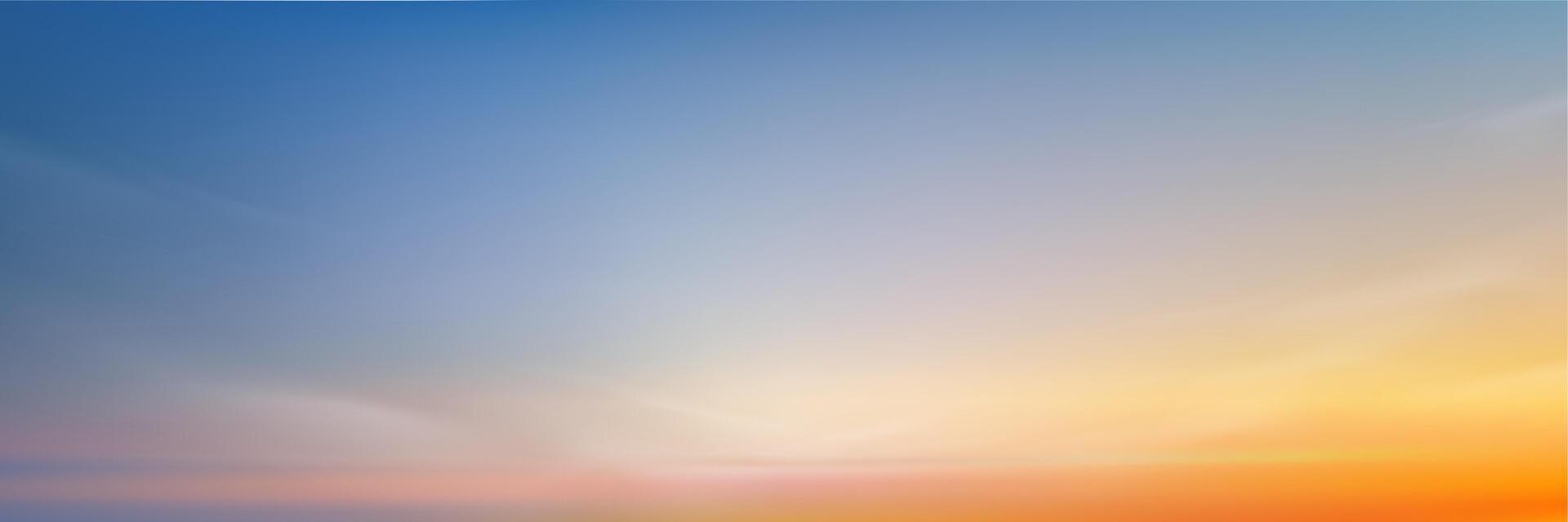 le coucher du soleil ciel dans été soir pour fond, beau la nature paysage printemps lever du soleil dans Matin avec bleu, orange, jaune, rose, vecteur vacances bannière horizon panoramique soleil, nuages par mer plage
