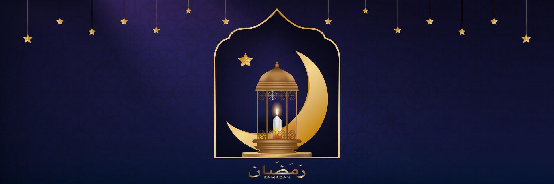 Ramadan mubarak fond,islamique lanterne sur podium avec croissant lune, étoile sur bleu toile de fond.vecteur religion de musulman symbolique, aïd Al Fitr, Ramadan kareem, aïd Al adha, ramadan kareem vecteur