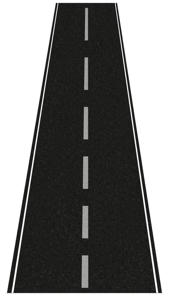 asphalte route voie, verticale vide noir ciment route Autoroute avec à pois ligne Haut vue arrière-plan, isolé chaussée sur blanc arrière-plan, vecteur illustration circulation itinéraire, direction et la navigation