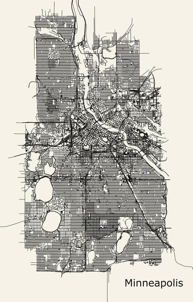 vecteur ville route carte minneapolis, Etats-Unis