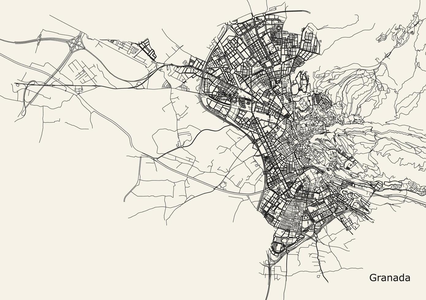 ville route carte de Grenade, Espagne vecteur