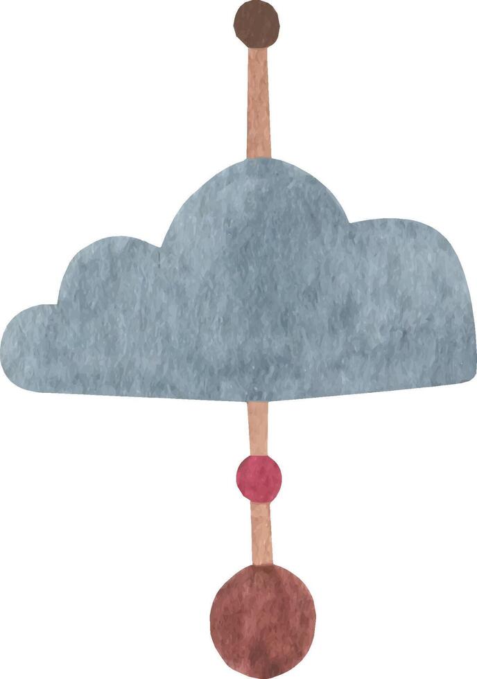 boho garderie lit de bébé jouet aquarelle clipart avec nuage. mur décor chambre vecteur