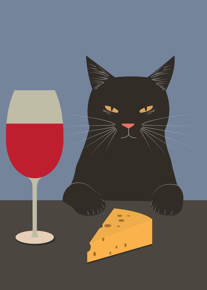 chat avec une verre de du vin illustration vecteur