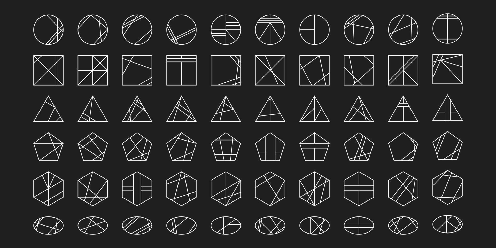 ensemble de abstrait minimaliste géométrique formes avec sécante lignes cercle, carré, ellipse, Triangle, Facile Les figures. vecteur illustration, isolé arrière-plan, conception éléments