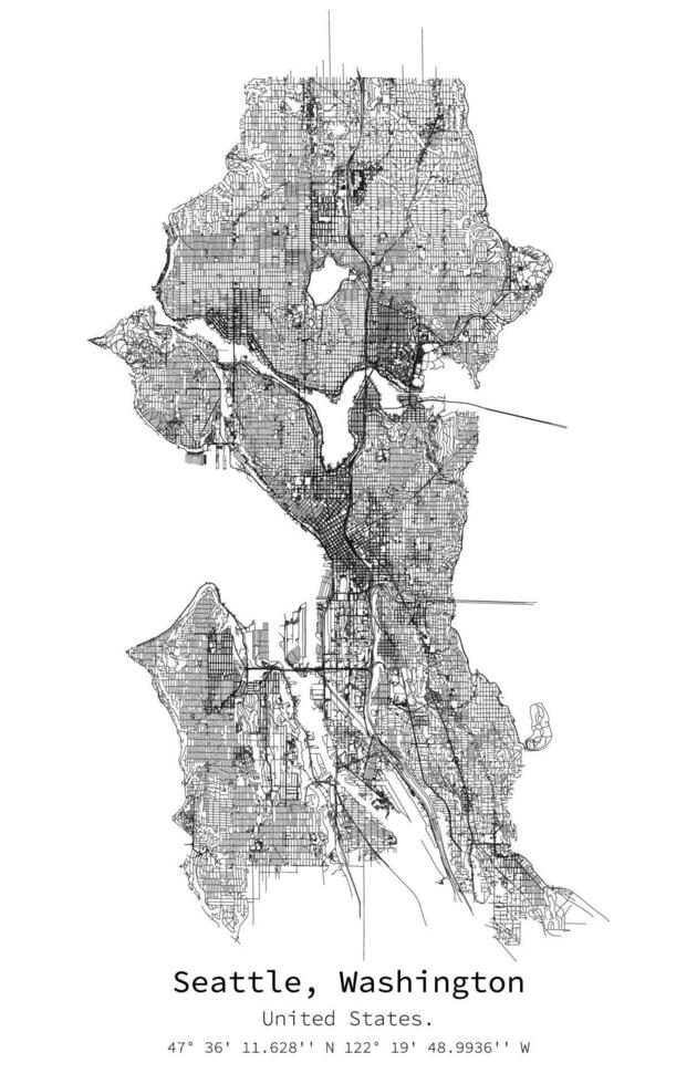 Seattle, Washington, unis États rue carte vecteur