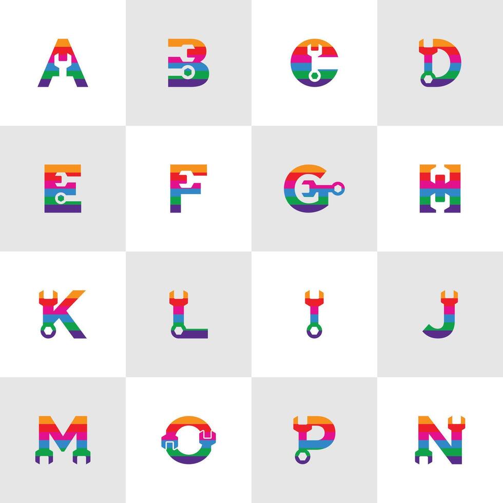 collection de alphabet des lettres combiné avec Tournevis pour mécanicien. coloré logo vecteur