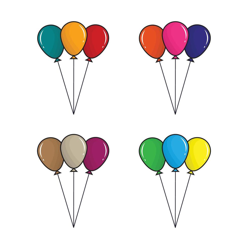 ensemble de plat coloré des ballons dans dessin animé style, en volant ballon avec corde isolé sur blanc Contexte vecteur