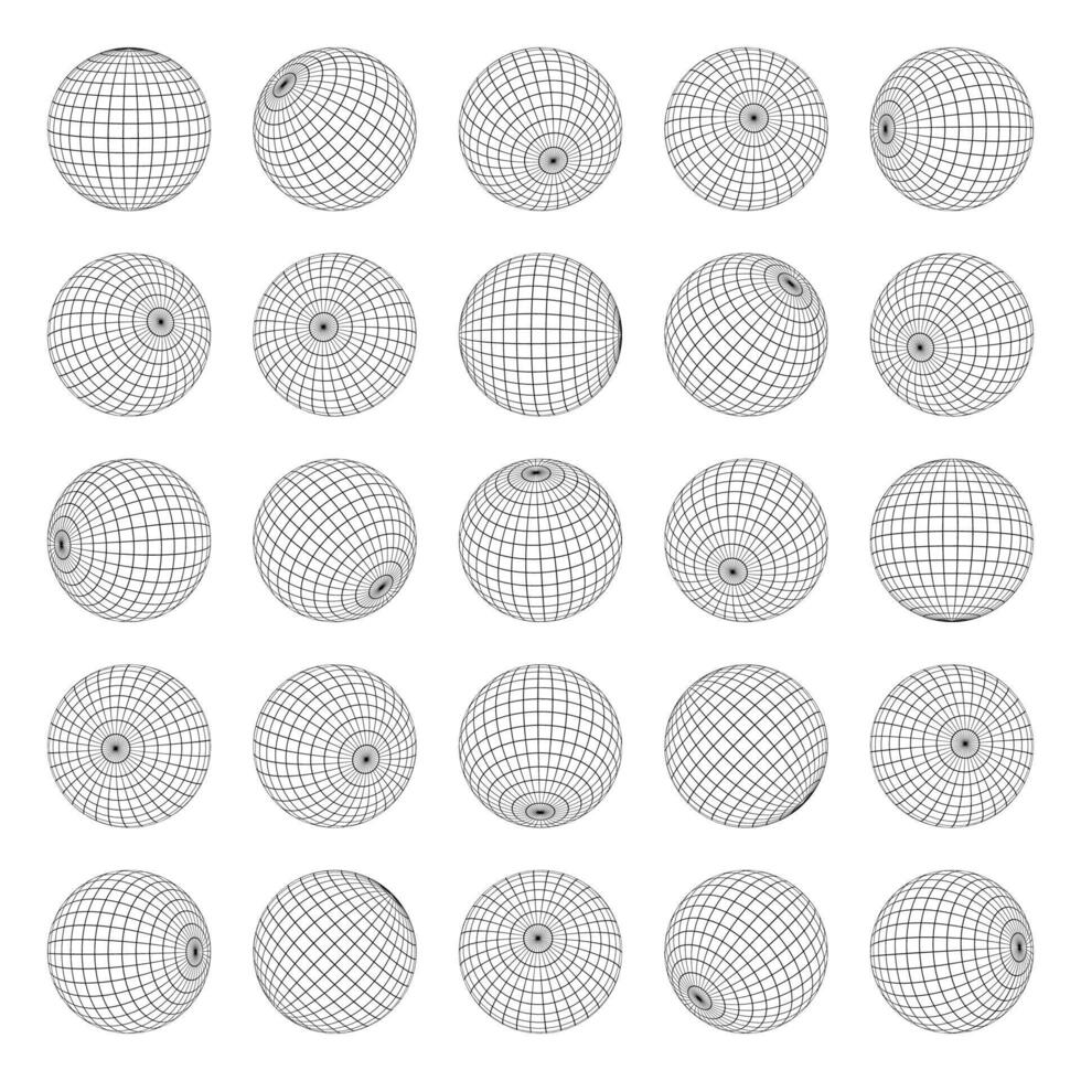globe la grille sphères. monde carte topographie sphères avec latitude et longitude information, monde la géographie linéaire engrener collection. vecteur ensemble