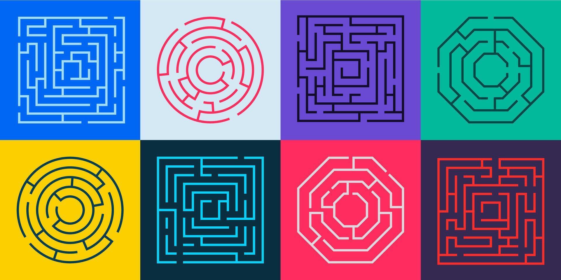 Labyrinthe chemin. rond labyrinthe énigme avec faux façon et droite chemin, labyrinthe puzzle avec porte et impasse, Labyrinthe Jeu concept. vecteur illustration
