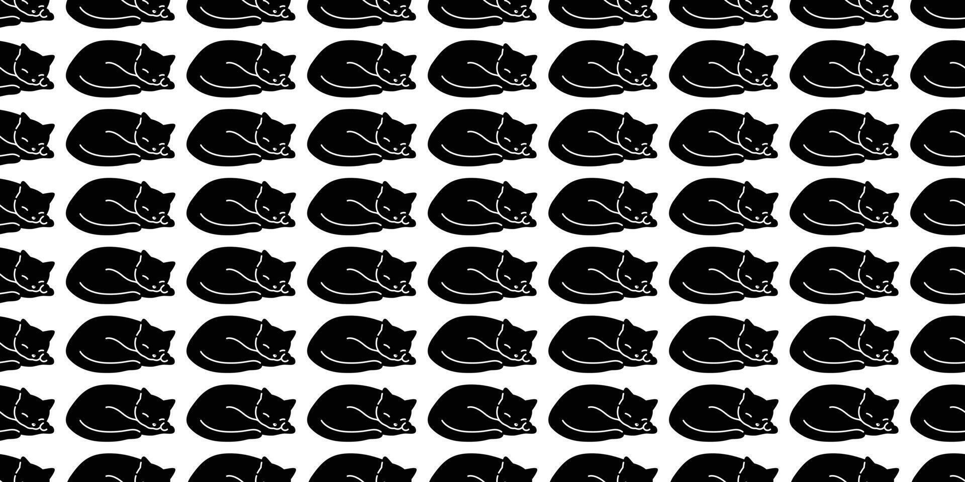 chat sans couture modèle chaton en train de dormir vecteur calicot animal de compagnie animal écharpe isolé répéter Contexte dessin animé tuile fond d'écran griffonnage illustration noir conception