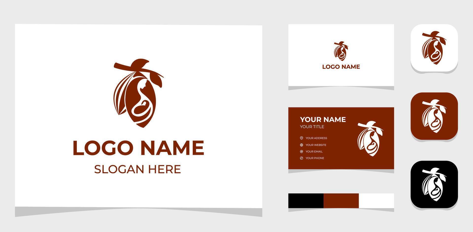 modèle logo Créatif cacao ou Chocolat des haricots plante et mère ou maman ou femmes concept. Créatif modèle avec Couleur palette, visuel l'image de marque, affaires carte et icône. vecteur