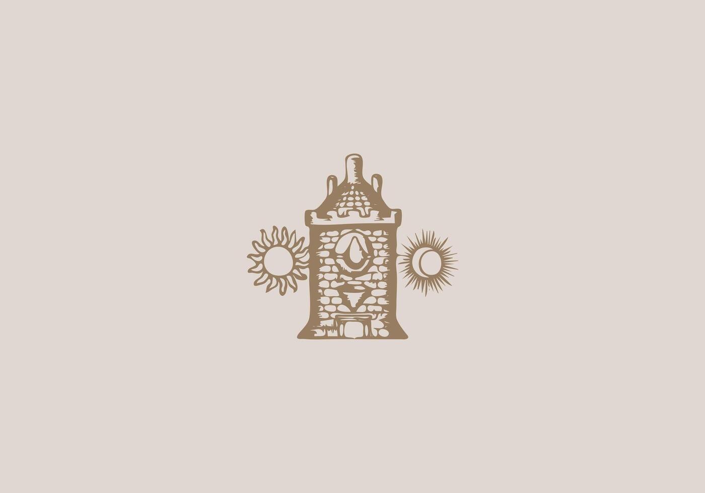 logo forteresse, Soleil et lune, ancien, rétro logo conception, modifiable Couleur vecteur