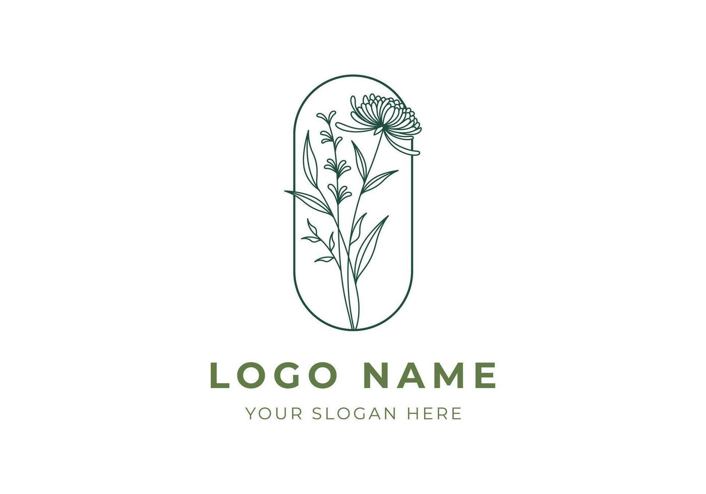 logo ligne pissenlit fleur avec arrondi frontière. ligne art, bohème, floral, classique, logo conception, modifiable Couleur vecteur