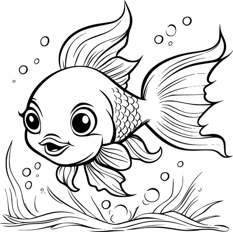 mignonne poisson coloration page dessin pour des gamins vecteur