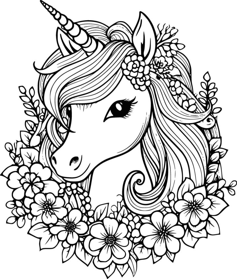 mignonne Licorne coloration pages pour des gamins vecteur