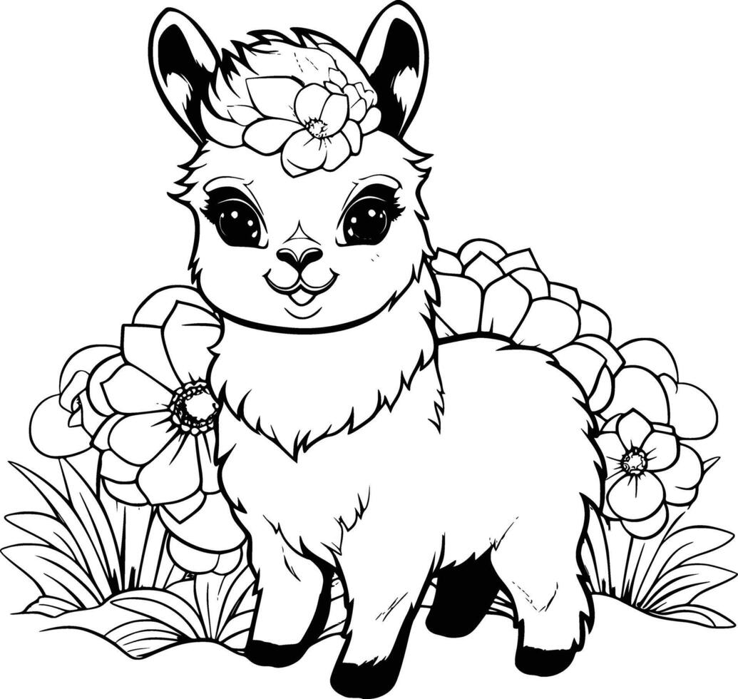 mignonne lama coloration page dessin pour des gamins vecteur
