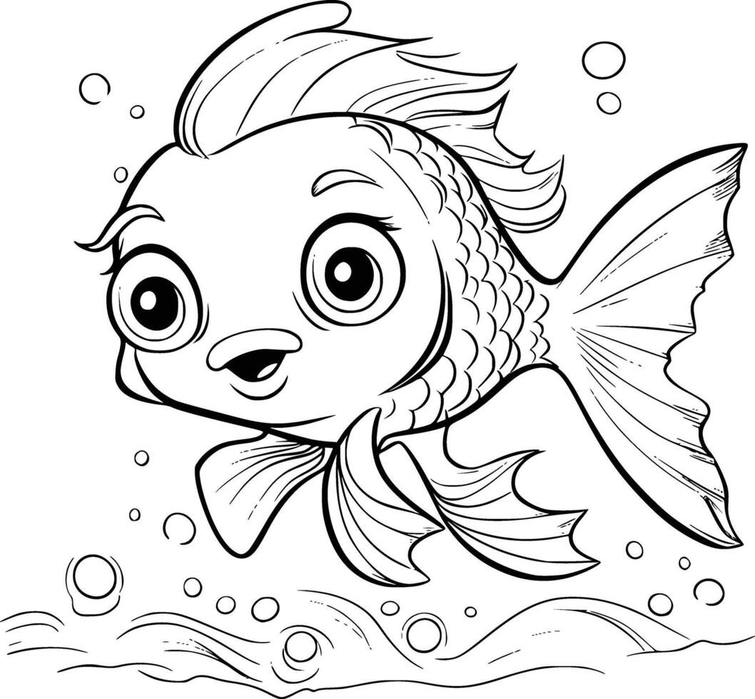 mignonne poisson coloration page dessin pour des gamins vecteur