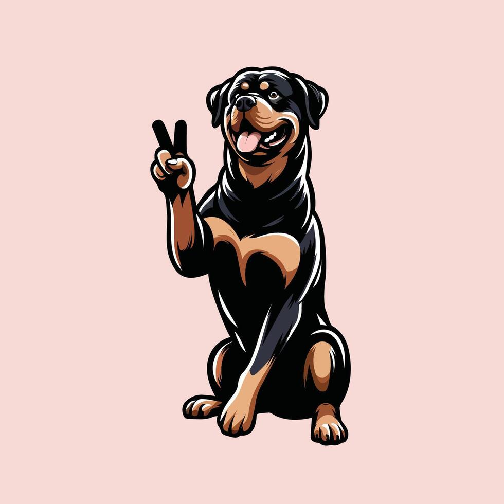 ai généré sur de soi rottweiler paix geste illustration vecteur