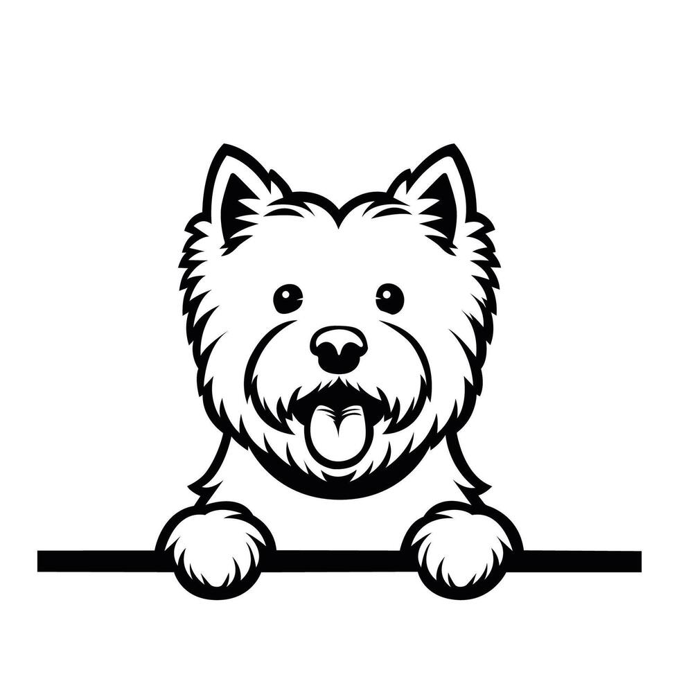 ai généré noir et blanc Ouest montagnes blanc terrier furtivement visage illustration vecteur