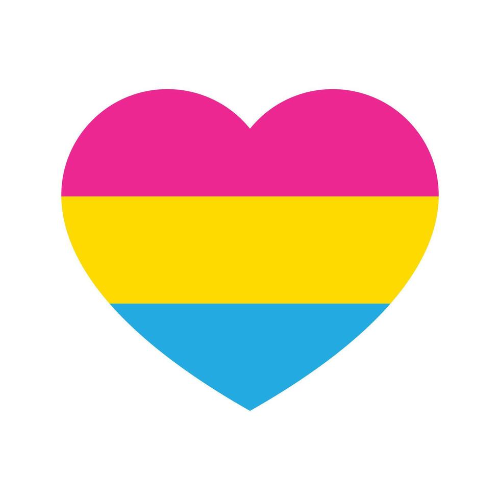 rose, jaune, et bleu coloré cœur icône, comme le couleurs de le pansexuel drapeau. lgbtqi concept. plat vecteur illustration.