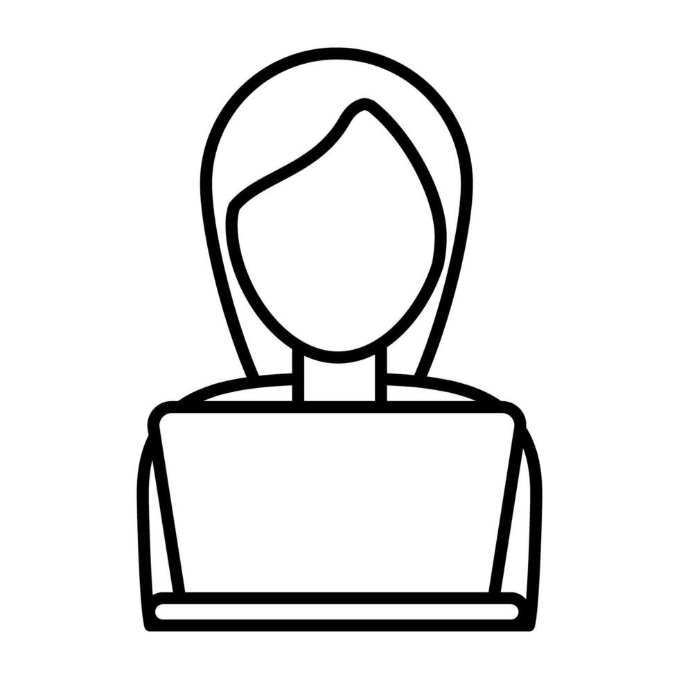 femelle avatar dans de face de portable mettant en valeur portable utilisateur icôneordinateur portable, utilisateur, pigiste, en ligne, ouvrier, femme, employé, icône, vecteur, linéaire, avatar vecteur
