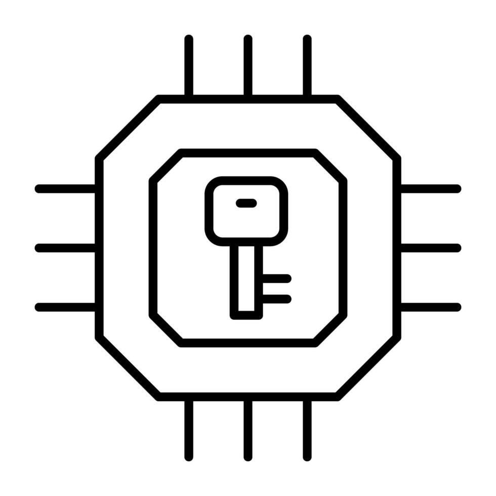 clé à l'intérieur puce électronique, concept de puce chiffrement icône vecteur