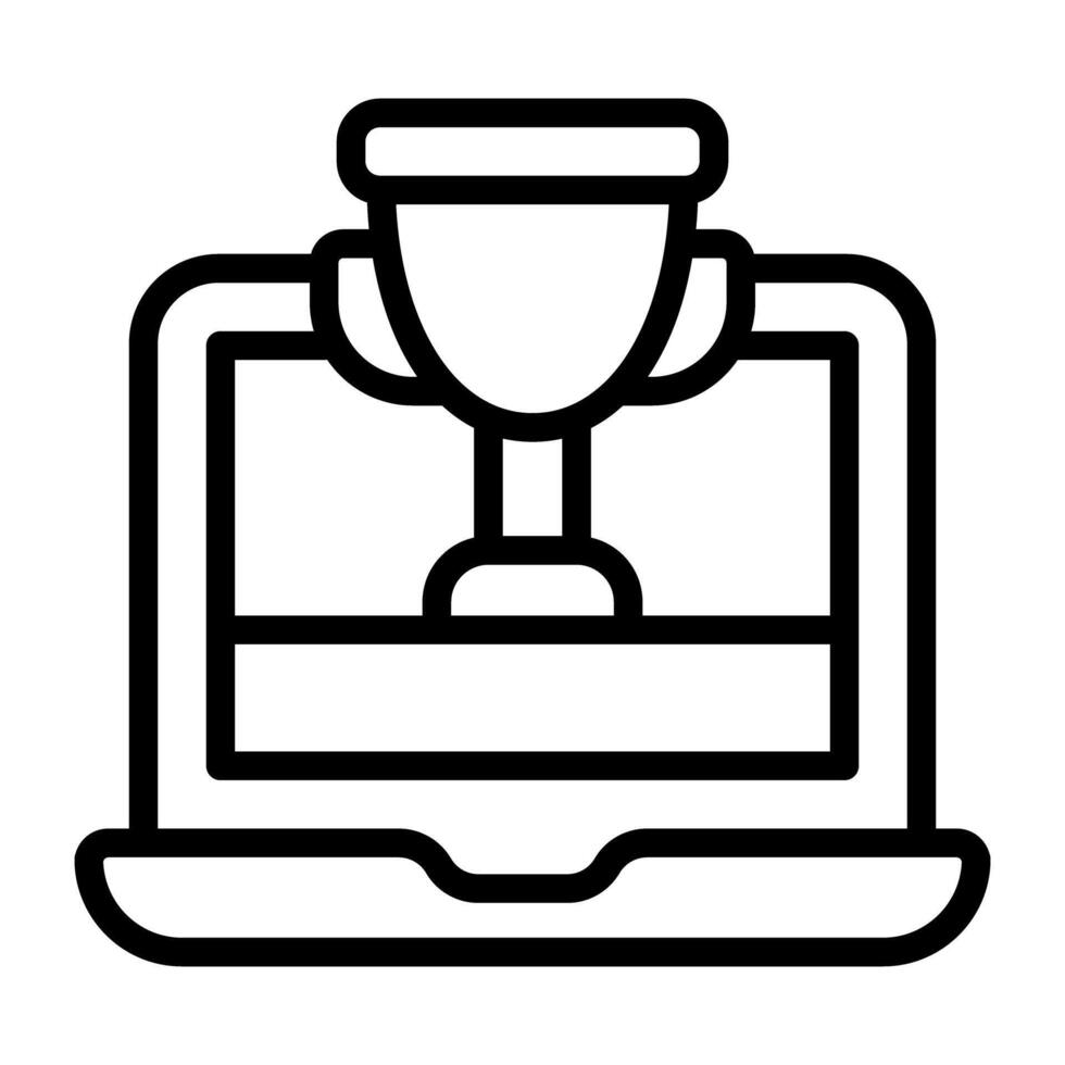 trophée tasse à l'intérieur ordinateur portable, en ligne prix icône vecteur