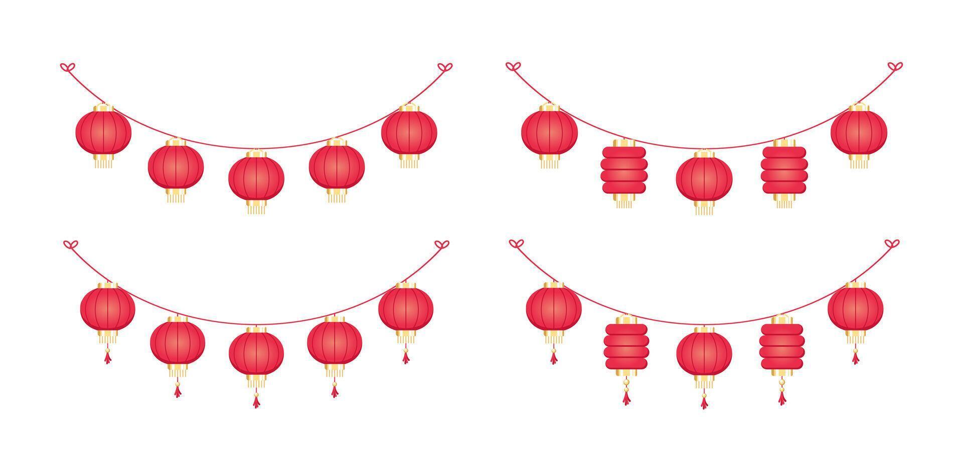 chinois lanterne pendaison guirlande ensemble, chinois Nouveau année, lunaire Nouveau année et milieu de l'automne Festival décoration graphique vecteur